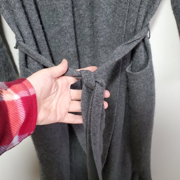HUDSON NORTH 100% Cashmere Robe Cardigan Sweater Tie Waist Grey Women's Medium - Picture 7 of 14